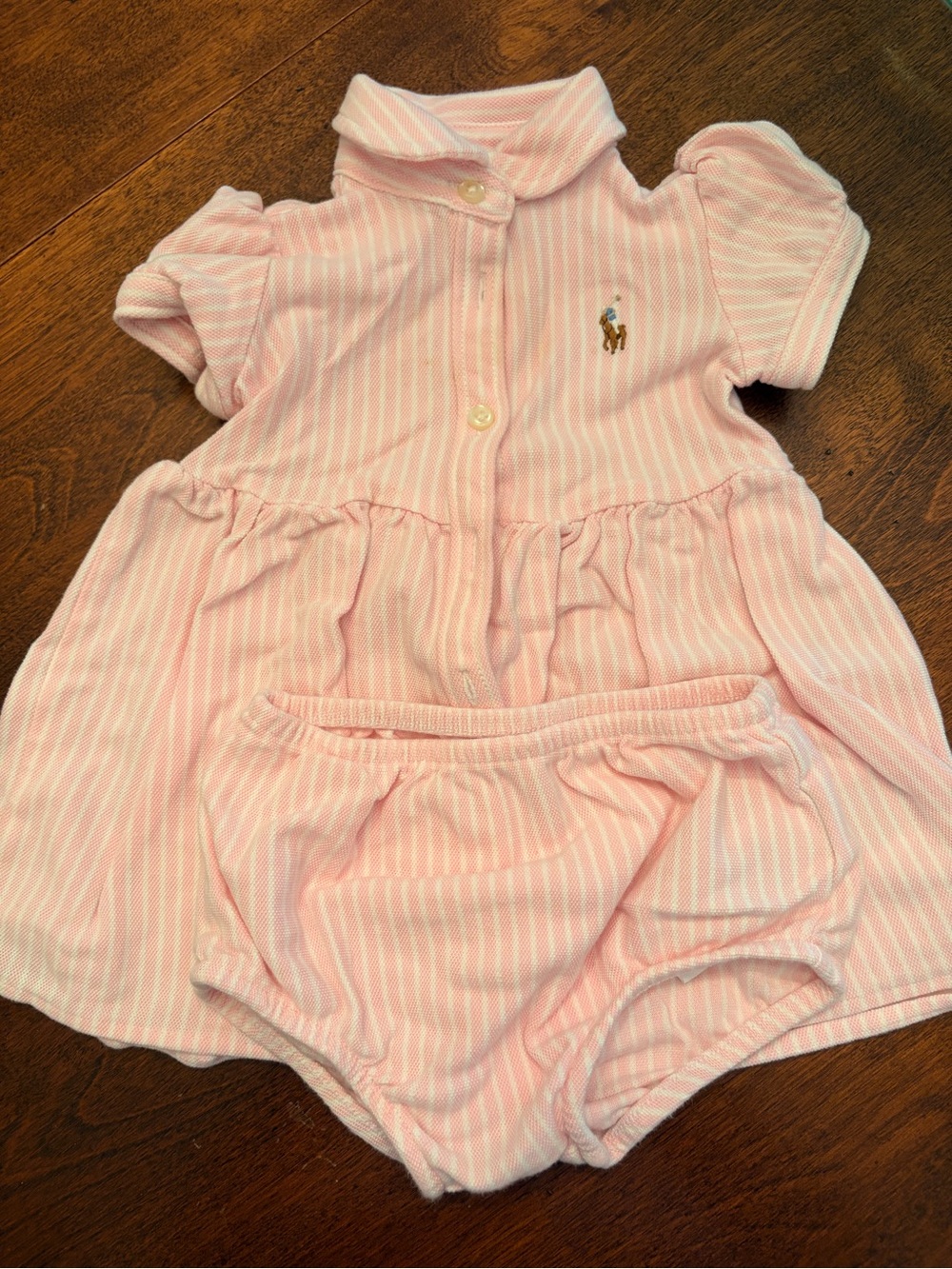 EUC Ralph Lauren Pink & White Striped Polo Dress with Bloomer